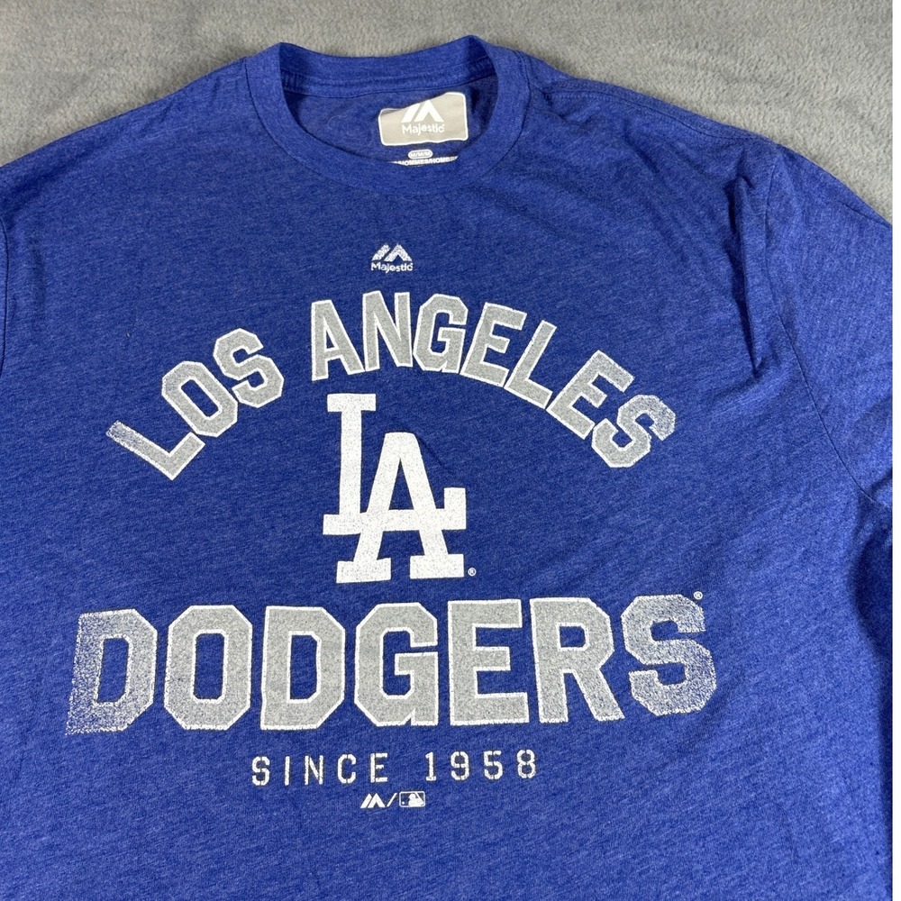 Majestic Los Angeles Dodgers Mens Blue Heather Graphic T-Shirt Size Medium MLB - Picture 1 of 5